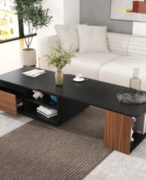 Extendable Coffee Table, Length Adjustable Wood Coffee Table With 2 Storage Drawers For Living Room, Large Long Rectangular Center Table