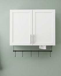 Bathroom Wall Cabinet With Adjustable Shelf, Towel Bar, 5 Hooks, Over The Toilet Storage Cabinet For Bathroom, Kitchen, White