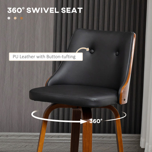Bar Height Bar Stools, PU Leather Swivel Barstools With Footrest And Tufted Back, Set Of 2, Black
