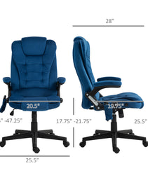 6 Point Executive Office Chair with Heat, Velvet High Back Vibrating Massage Office Chair, Drak Blue