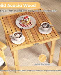 3 Pieces Patio PE Wicker Furniture Set Acacia Wood Outdoor Conversation Bistro Set