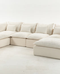 129.8  Width Cloud Couch Oversized Modular Sectional Sofa True Relax Comfy Couches Wide&Deep Seat Sofas For Living Room Furniture Sets, 4Seat With 2Ottoman