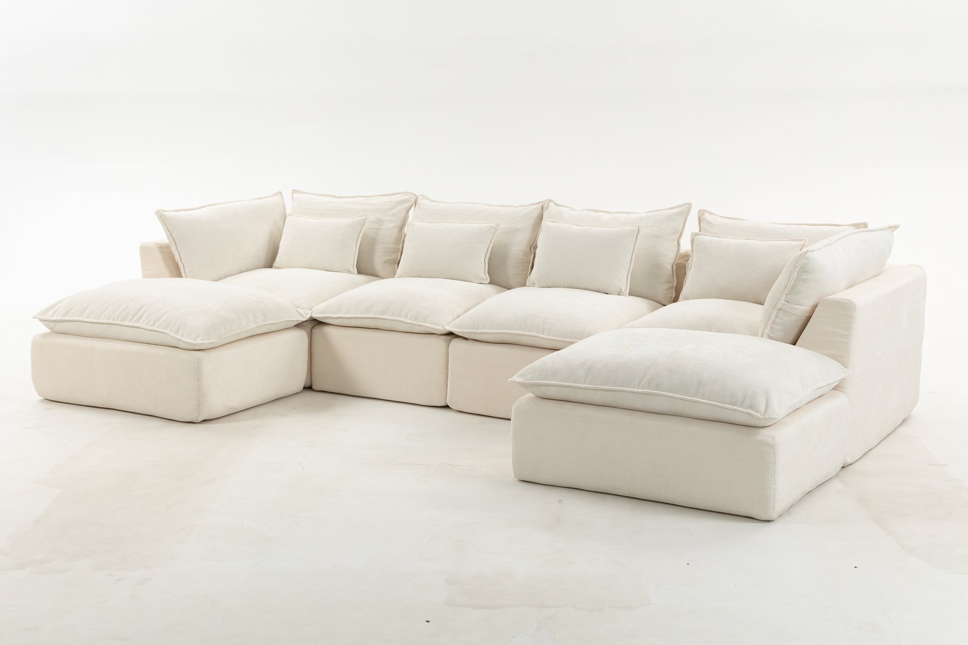 129.8  Width Cloud Couch Oversized Modular Sectional Sofa True Relax Comfy Couches Wide&Deep Seat Sofas For Living Room Furniture Sets, 4Seat With 2Ottoman
