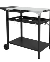 2-Tier Shelf Outdoor Bar Cart, Stainless Steel Tabletop Patio Serving Cart with Accessories for Poolside, Garden, Black