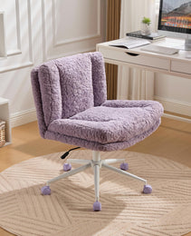 W26.4 Inch Wider Seat Office Chair,Artificial Rabbit Hair Home Office Chair With Metal Base,Adjustable Desk Chair Swivel Office Chair,Vanity Chair  Violet