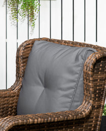 4 Piece PE Rattan Outdoor Patio Furniture Set, Wicker Conversation Set with 2 Swivel Glider Chairs, 2-Tier Glass Table and Loveseat for Garden, Patio, Poolside, Gray