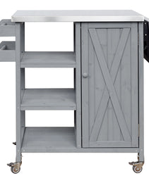 Foldable Outdoor Kitchen Island Patio Kitchen Island Outdoor Kitchen Cart Portable Prep Station With Lockable Wheels, Storage Cabinet And Towel Rack For Patio And Outdoor, Grey