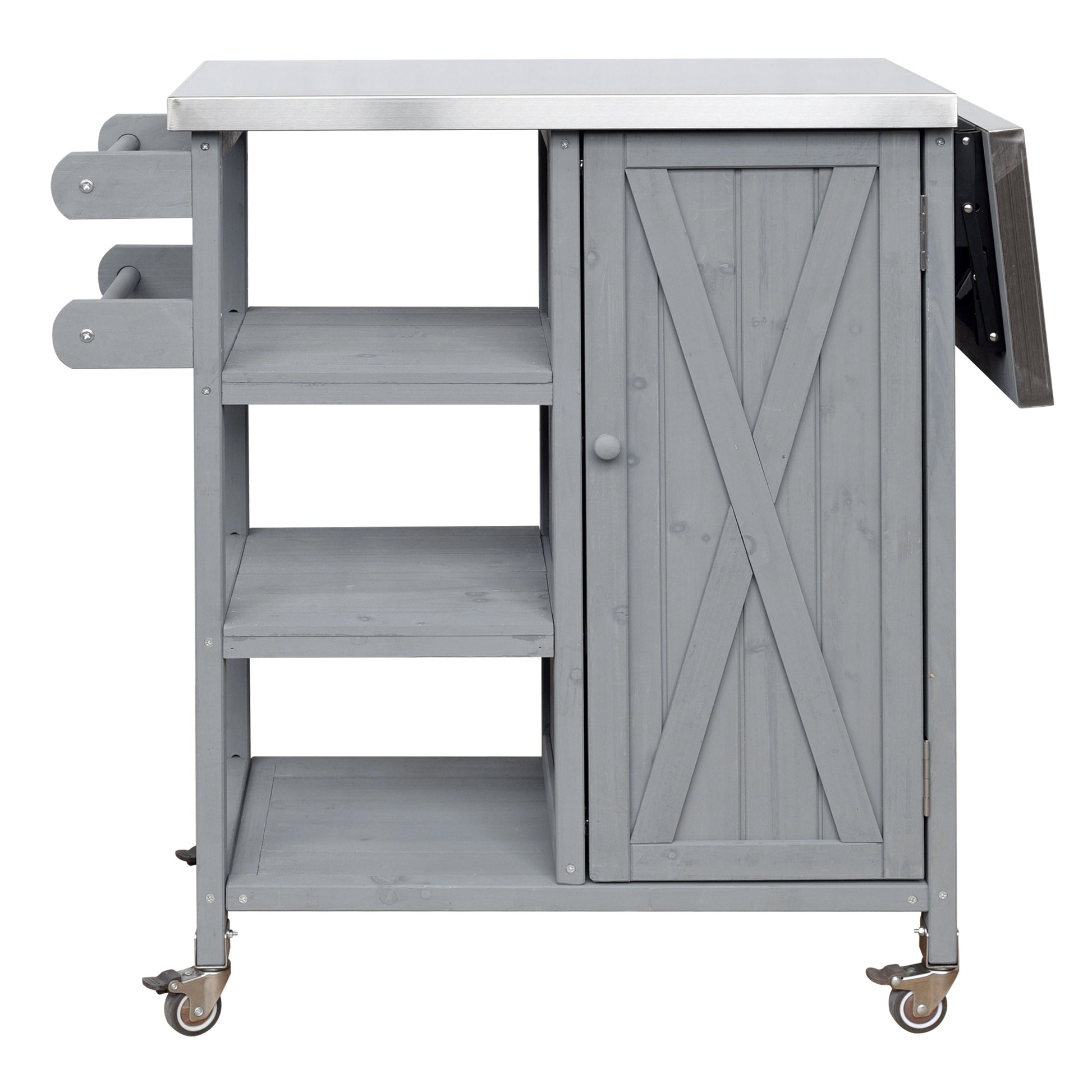 Foldable Outdoor Kitchen Island Patio Kitchen Island Outdoor Kitchen Cart Portable Prep Station With Lockable Wheels, Storage Cabinet And Towel Rack For Patio And Outdoor, Grey