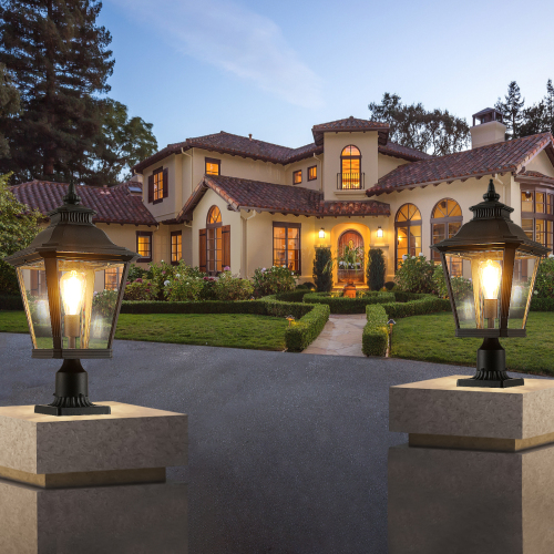 Outdoor Glass Pillar Headlights Support Many Types Of Bulbs-2 Packs
