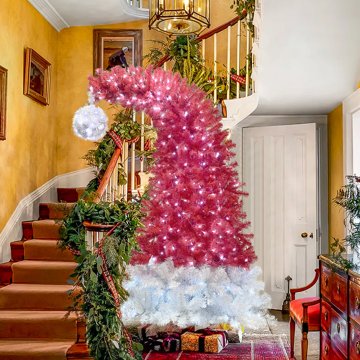 6 Foot Articulated Fir Artificial Fir Curved Top Christmas Tree 1250 Branch Tips, 300 LED Lights Christmas Lights - CJDS - CC