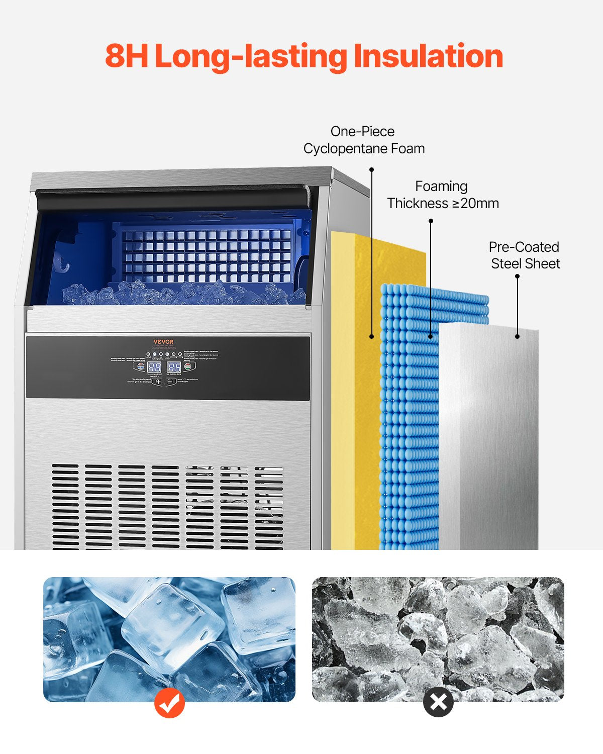 Commercial Ice Maker Freestanding Cabinet Machine 160lbs/24H 80 Ice Cubes