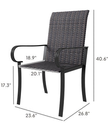 Set of 2 Outdoor Wicker Dining Chairs with Armrest, Steel Frame, High Back and Deep Seating, Brown