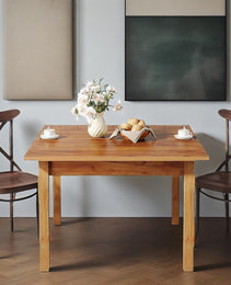 Wood Dining Table Farmhouse Kitchen Table For Living Room, 4-Person Square Dinner Table With Wooden Legs