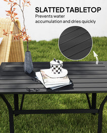Outdoor Coffee Table with Slatted Tabletop, All-Weather Rectangle Metal Patio Coffee Table for Garden, Black