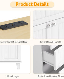 TOPMAx Farmhouse Kitchen Island With Drop Leaf And 2 Seatings  Kitchen Table Set With Storage Cabinet  Drawers  Door Shelves And Power Outlet  White