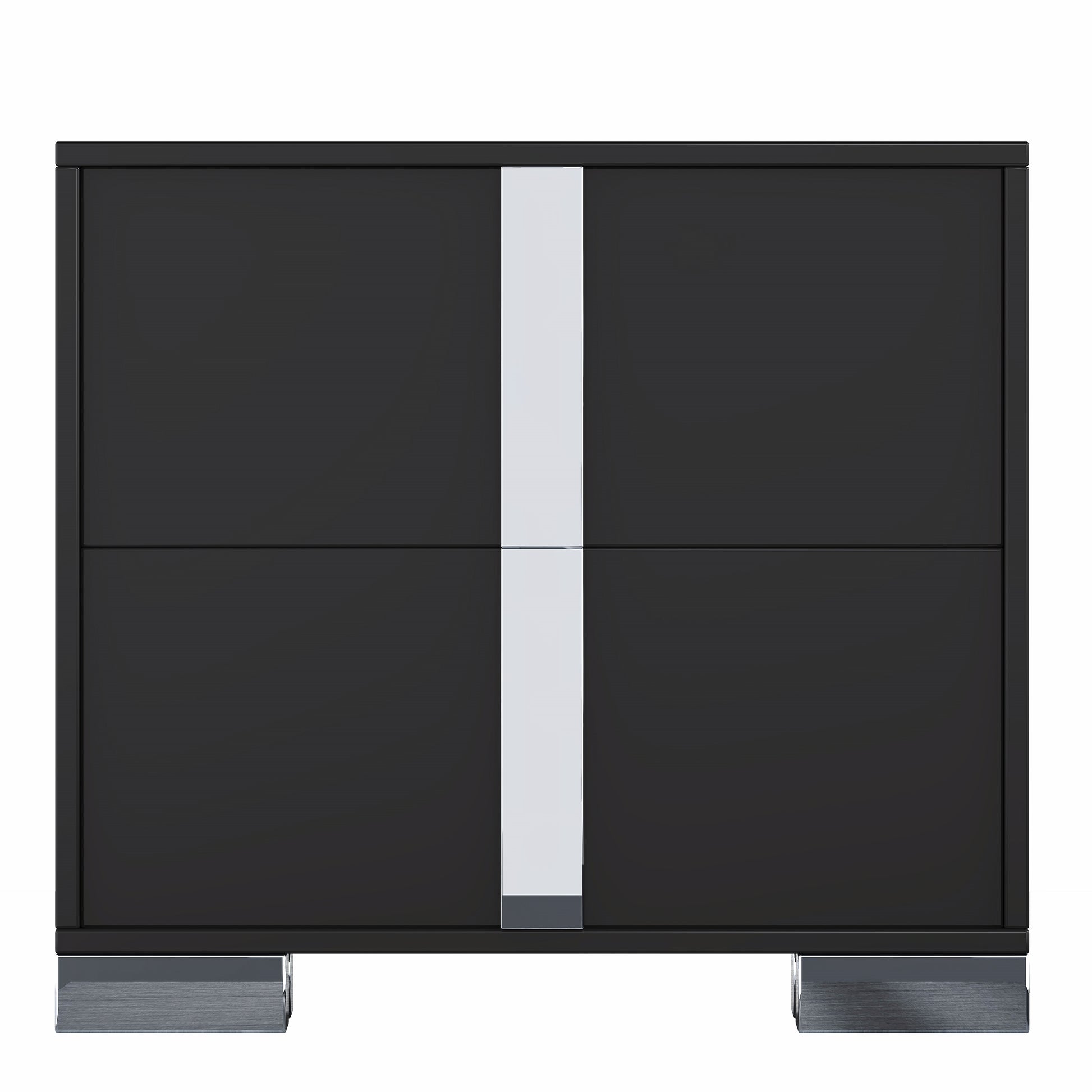 Elegant Nightstand With Metal Foot, Mirrored Bedside Table With 2 Drawers For Bedroom, Living Room, Black