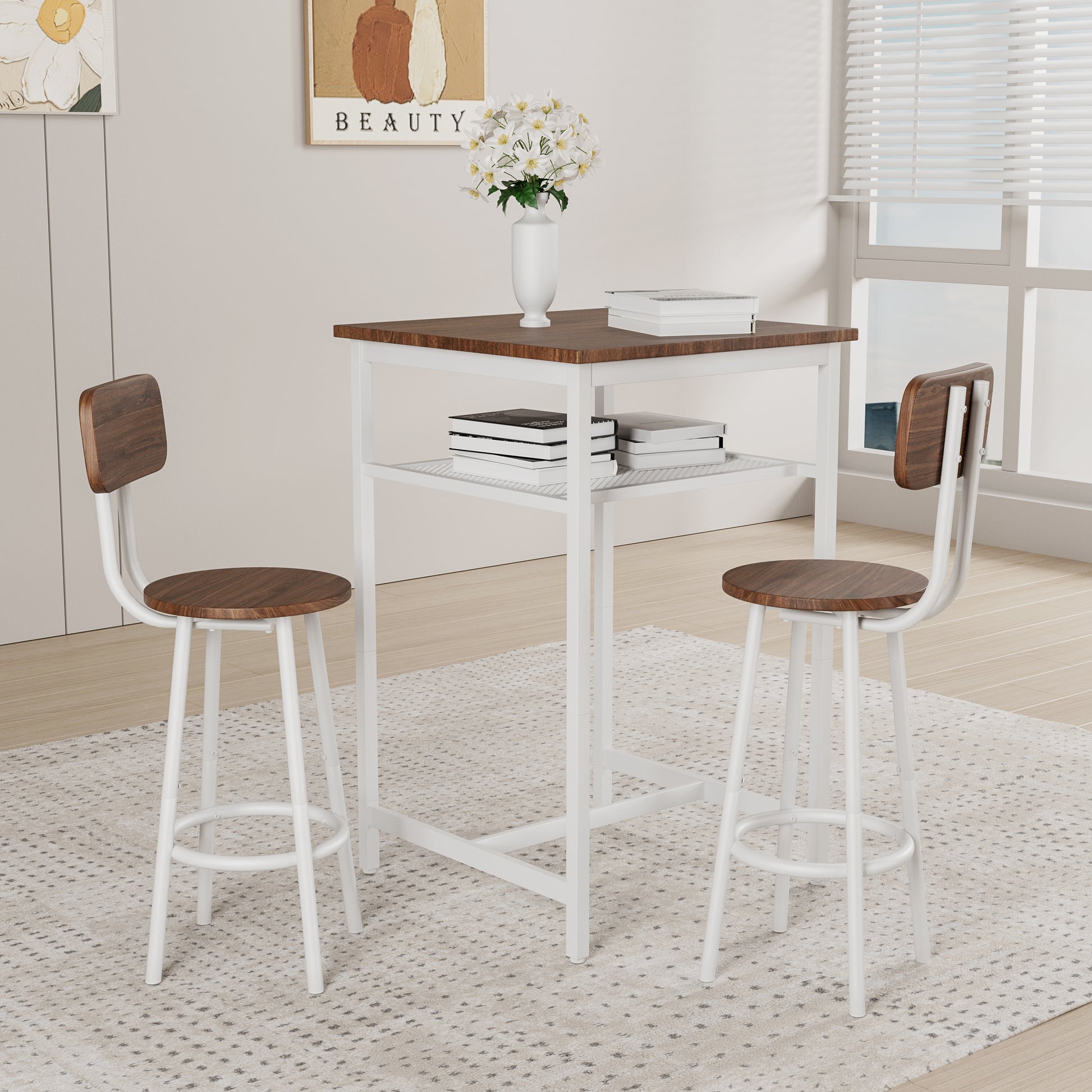Bar Table, Equipped With 2 Bar Stools , With Backrest And Partition
