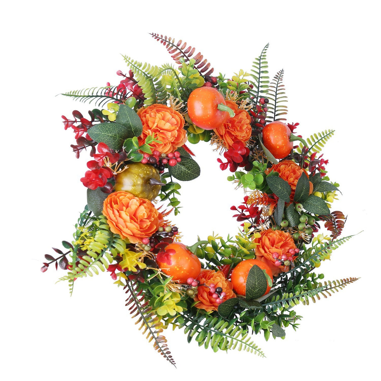 1Pc 17.71IN Autumn Wreath With Pumpkin Mixed Leaves Berries Flowers Fall Decoration For Indoor Outdoor Window Wall Front Door In Halloween Thanks Giving Day - CJDS - FC