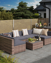 Modern Rattan Patio Furniture Set, 7-Piece Outdoor Wicker Sofa Set with Cushions for Home & Family Gatherings, Gray