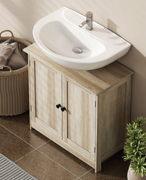 Bathroom Vanity Cabinet, Under Sink Bathroom Cabinet with 2 Doors and Adjustable Shelf, Weathered Gray Oak