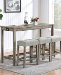 Bar Table Set With Power Outlet, Bar Table And Chairs Set, 4 Piece Dining Table Set, Industrial Breakfast Table Set, For Living Room, Dining Room, Game Room,