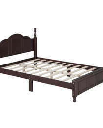 Full Size Wood Platform Bed Frame,Retro Style Platform Bed With Wooden Slat Support,Dark Walnut