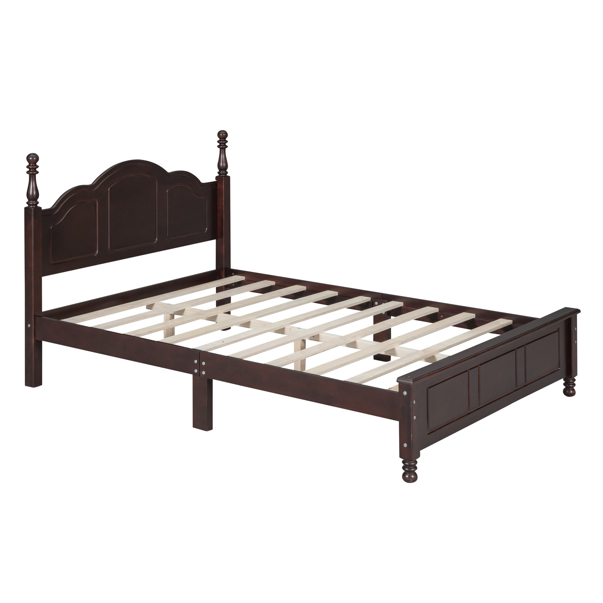 Full Size Wood Platform Bed Frame,Retro Style Platform Bed With Wooden Slat Support,Dark Walnut