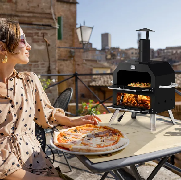 Portable 2-Layer Outdoor Pizza Oven – Wood-Fired Efficiency with Adjustable Airflow & Pizza Stone