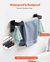 Matte Black Bathroom Hardware Set, 5 Pieces Bathroom Accessories Set, Stainless Steel 16 Inch Towel Bar, Towel Rack, 2 Robe Towel Hooks, Toilet Paper Holder For Bath Room, Wall Mounted