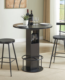 3-Piece Bar Table And Stool Set 31.5-inch Round Bar Table With Two Stools Compact Wooden Dining Bar With Metal Ring Footrest Ideal For Restaurants, Cafes, Bars, Living Rooms, And Small Spaces,Black