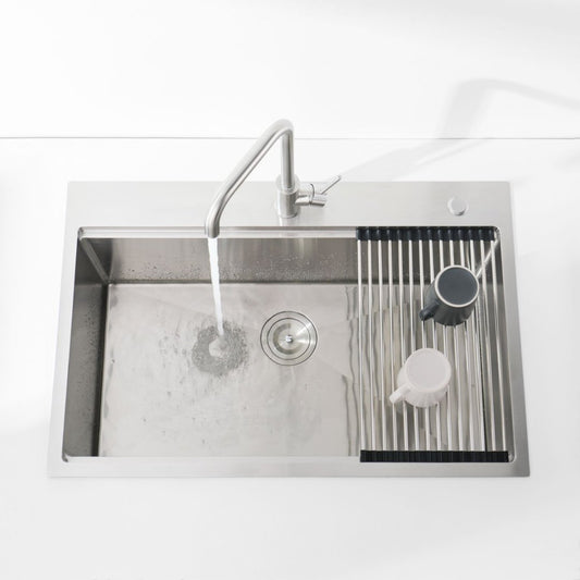 Stainless Steel Kitchen Sink, Single Bowl, Overmount Handmade Sink In Brushed, With Cutting Board, Colander