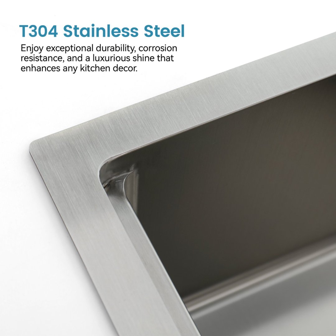 Stainless Steel Kitchen Sink, Single Bowl, Overmount Handmade Sink In Brushed, With Cutting Board, Colander