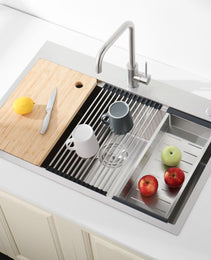 Stainless Steel Kitchen Sink, Single Bowl, Overmount Handmade Sink In Brushed, With Cutting Board, Colander