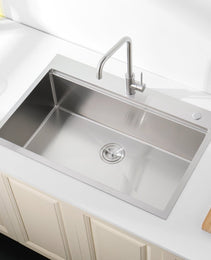Stainless Steel Kitchen Sink, Single Bowl, Overmount Handmade Sink In Brushed, With Cutting Board, Colander