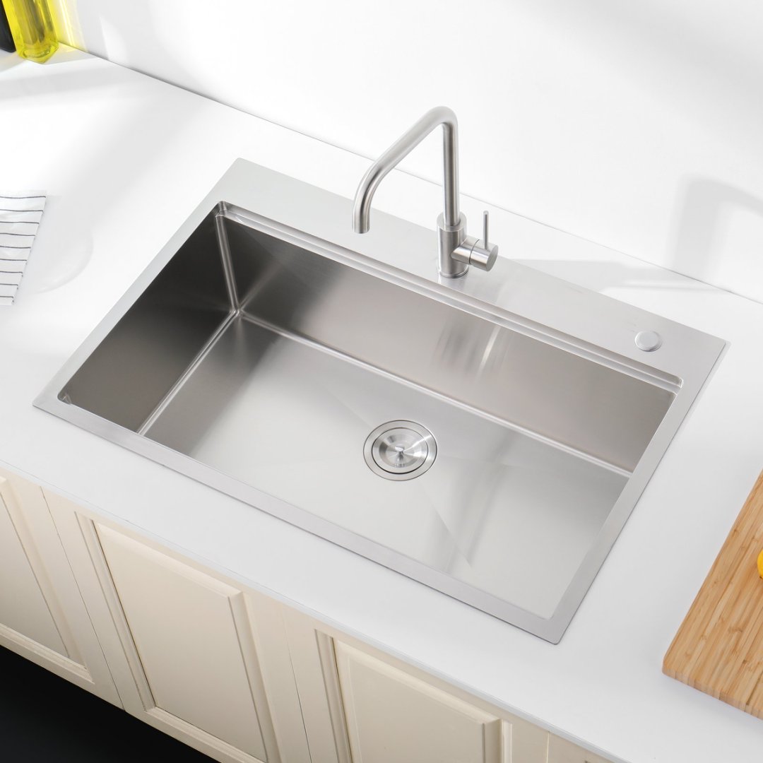 Stainless Steel Kitchen Sink, Single Bowl, Overmount Handmade Sink In Brushed, With Cutting Board, Colander