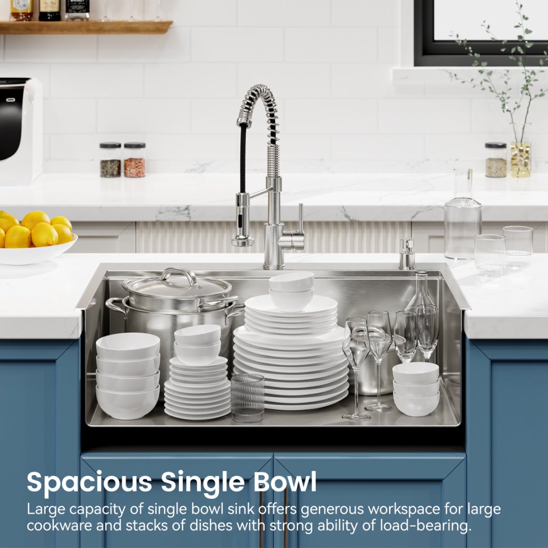 Stainless Steel Kitchen Sink, Single Bowl, Overmount Handmade Sink In Brushed, With Cutting Board, Colander