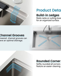 Stainless Steel Kitchen Sink, Single Bowl, Overmount Handmade Sink In Brushed, With Cutting Board, Colander
