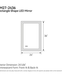 24 Inch X 36 Inch LED Bathroom Mirror