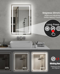 24 Inch X 36 Inch LED Bathroom Mirror
