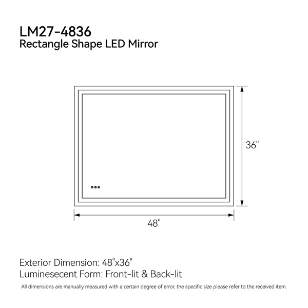 48 Inch X 36 Inch LED Bathroom Mirror