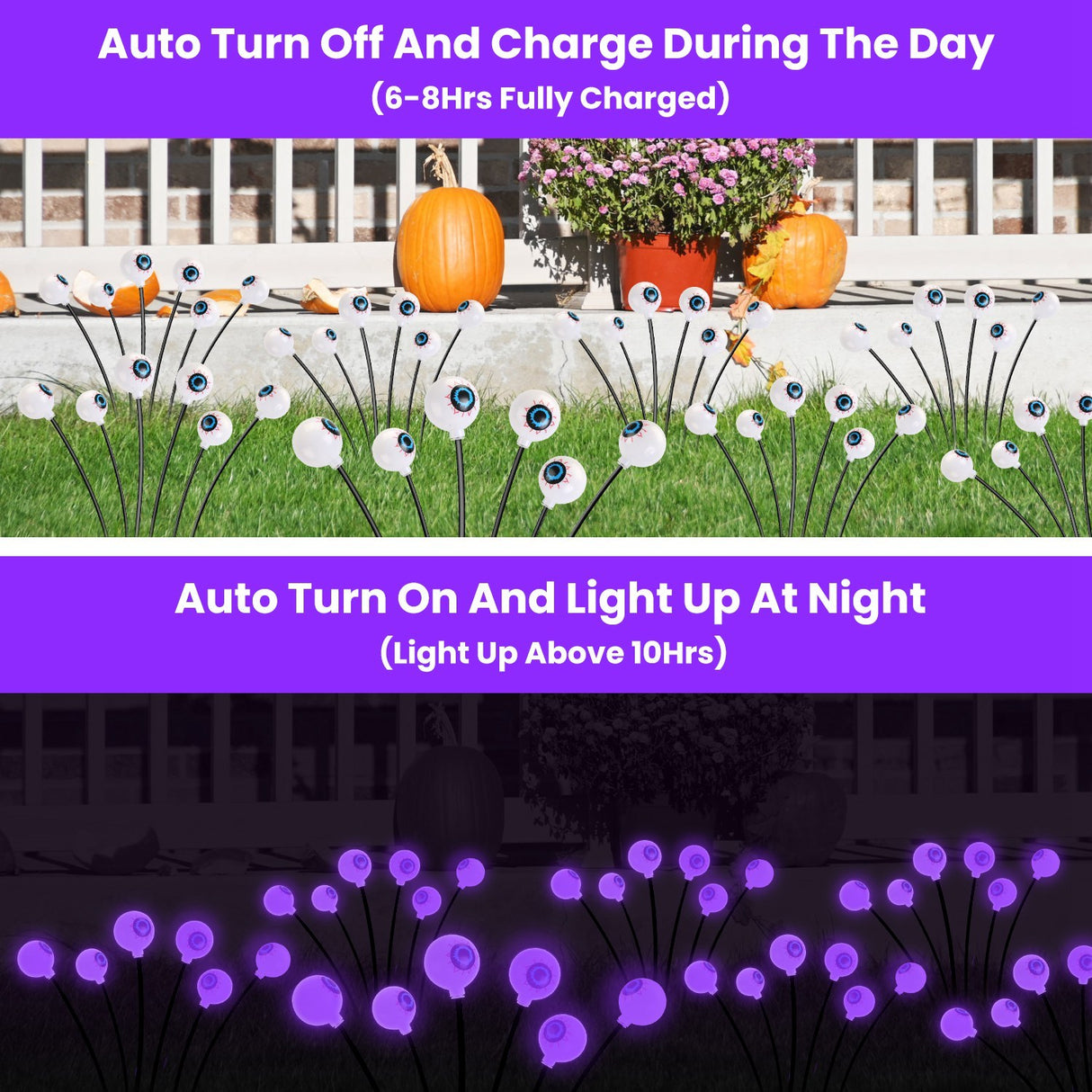 2Pcs Purple Light OR 2Pcs Green Light Solar Scary Eyeballs Lights Outdoor Halloween Decoration Swaying Light Halloween Path Lights Ornaments With Total 12LED IP65 Waterproof For Yard Garden - CJDS - FC