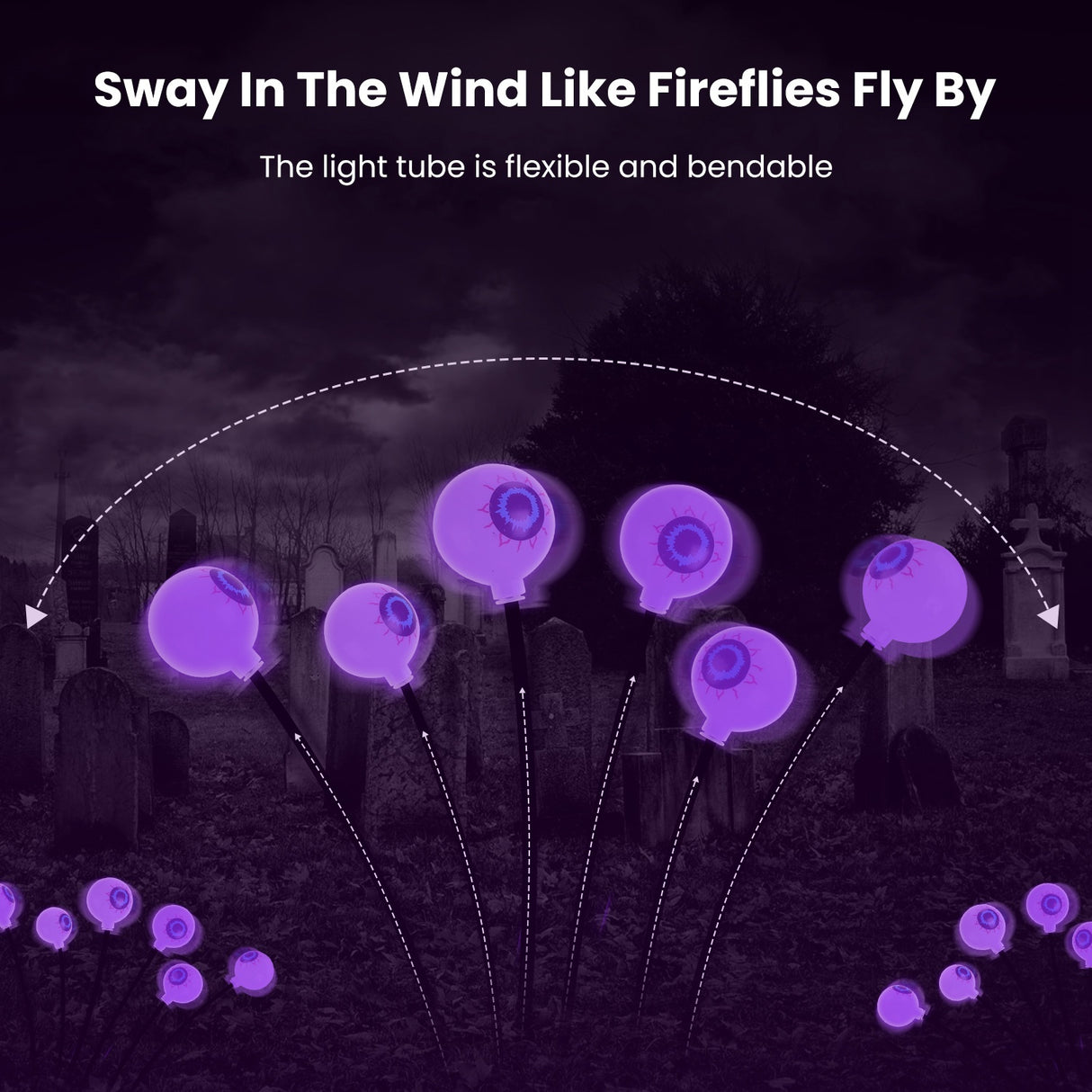 2Pcs Purple Light OR 2Pcs Green Light Solar Scary Eyeballs Lights Outdoor Halloween Decoration Swaying Light Halloween Path Lights Ornaments With Total 12LED IP65 Waterproof For Yard Garden - CJDS - FC
