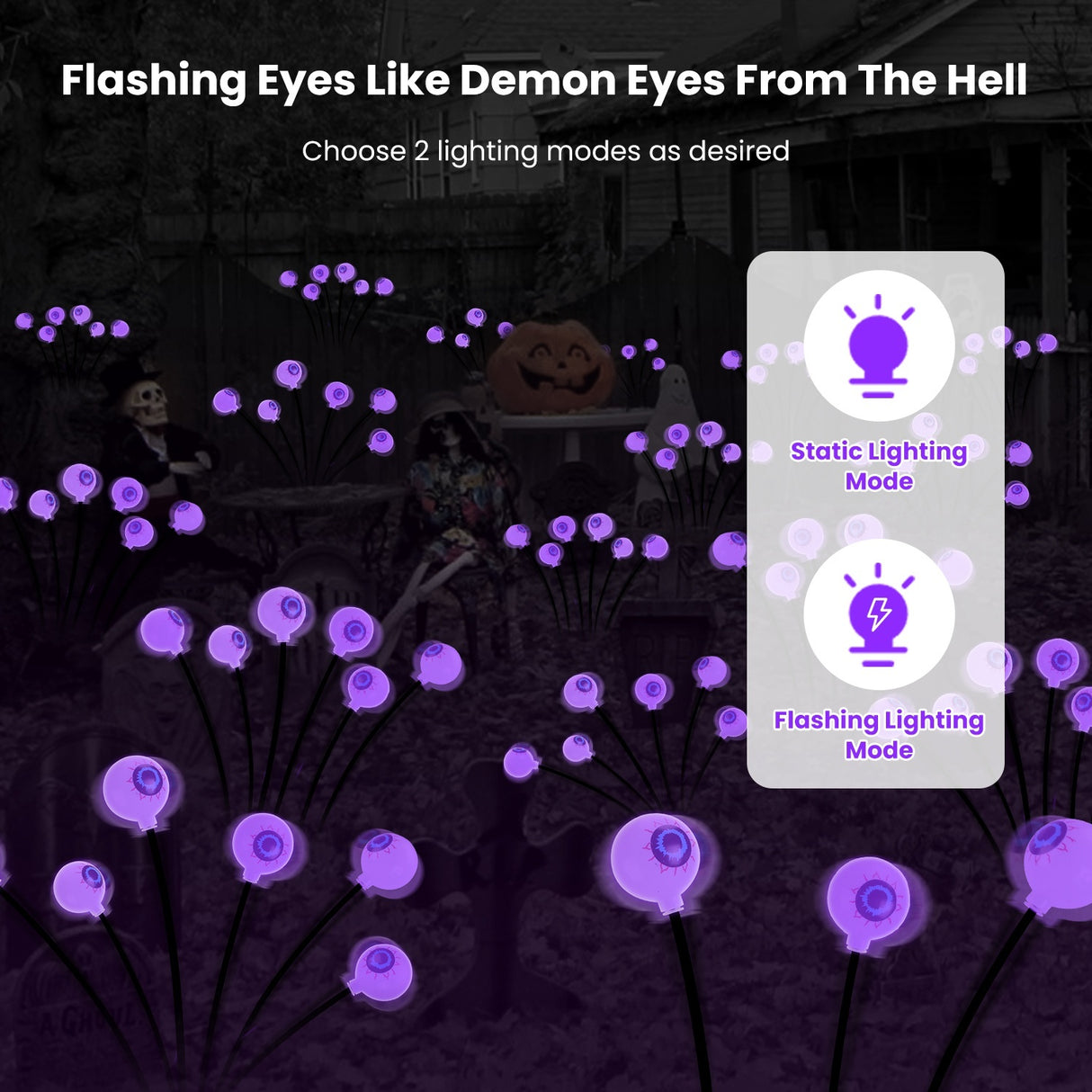 2Pcs Purple Light OR 2Pcs Green Light Solar Scary Eyeballs Lights Outdoor Halloween Decoration Swaying Light Halloween Path Lights Ornaments With Total 12LED IP65 Waterproof For Yard Garden - CJDS - FC