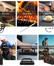 31Pcs Griddle Accessories Kit Flat Top Grill Accessories For Camp Chef With Spatulas Griddle Press Basting Cover Spice Shakers Vegetable Forks Steel Sticks Egg Rings Storage Bag