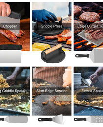 31Pcs Griddle Accessories Kit Flat Top Grill Accessories For Camp Chef With Spatulas Griddle Press Basting Cover Spice Shakers Vegetable Forks Steel Sticks Egg Rings Storage Bag