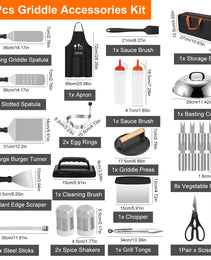 31Pcs Griddle Accessories Kit Flat Top Grill Accessories For Camp Chef With Spatulas Griddle Press Basting Cover Spice Shakers Vegetable Forks Steel Sticks Egg Rings Storage Bag