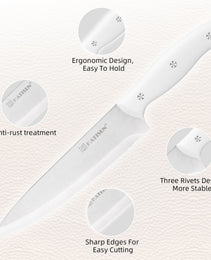 15 Pieces Of White Carbon Steel Blade Kitchen Knife Set, Equipped With A Genuine Wooden Frame, Internal Sharpener, And Kitchen Scissors