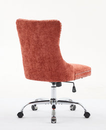 A&A Furniture Office Chair,Modern Chenille Upholstered Tufted Button Home Office Chair With Chrome Metal Base,Adjustable Desk Chair Swivel Office Chair Orange