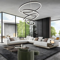 4 Ring Modern Black Chandelier, Circles Pendant Light Fixture for High Ceiling, Led Acrylic Chandelier, Dimmable 78.74'' High Ceiling Light with Remote for Dining Room Staircase Foyer