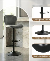 2-Pack Adjustable Height Bar Stools With 360° Swivel, Dutch Velvet Upholstered Bar Chai - Gray